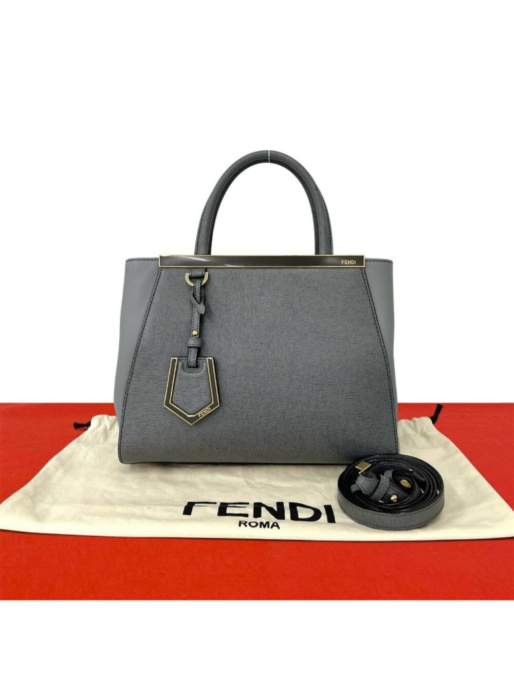 Fendi Petit Torouge Logo Leather 2-Way Shoulder Bag Gray
